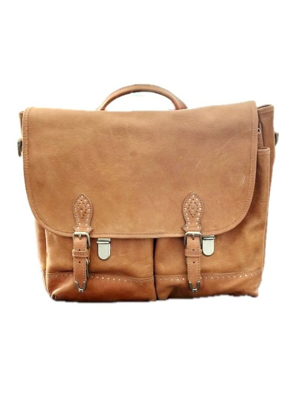 El Potro Handcrafted Artisan Leather Messenger Bag Tan Briefcase Satchel Vintage